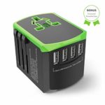 Universal Travel Adapter, All-in-one International Power Plugs High Speed 2.4A 4 USB Wall Charging Ports, Covers Asia, US, UK, EU, AU, 200+ Countries (Green)