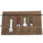 Waxed Canvas Watch Roll Handmade Waterproof Multi-Purpose Travel Case Watch Roll-up Organizer Holds 6 Wristwatches Best Gift for Him Her Boyfriend Girlfriend Mom Dad Wife & Husband HGJ03-I