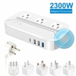 Voltage Converter 2300W Power Step Down 220V to 110V Universal Travel Adapter Power Converter Power Transformer w/ 3 AC Outlets 3 USB Ports 1 Type-C Charging EU/UK/AU/US/IT/South Africa White