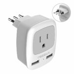 Italy Travel Power Adapter, TESSAN 3 Prong Grounded Plug with Dual USB Charging Ports, 3 in 1 AC Outlet for USA To Italy Uruguay Chile (Type L)