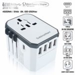 USB Type C Travel Power Plug Adapter (White Grey) – 5 USB Ports (4 USB Type A + 1 USB Type C) Wall Charger – for Type I C G A Outlets 110V 220V A/C – 5V D/C – EU Euro US UK – European Adaptor