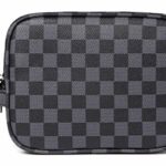 Daisy Rose Luxury Checkered Make Up Bag | PU Vegan Leather Cosmetic toiletry Travel bag (Black)