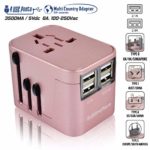 Power Plug Adapter – International Travel (Rose Gold)- w/4 USB Ports Work for 150+ Countries – 220 Volt Adapter – Travel Adapter Type C Type A Type G Type I for UK Japan China EU Europe European