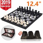 3-in-1 Chess Set – Travel Chess Set Magnetic Chess & Checkers & Backgammon Folding Chess Board Game, Portable Checkers with 3 Mesh Bags, Best Chess Games Gift for Kids and Adults 12.4 Inches