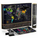 Unique Scratch Off Map of The World – Large Deluxe Personalized Travel Map Poster with B0NUS Scratch Off USA Map – Outlined US States, Landmarks, Roads, Rivers – All Accessories Included – Great GlFT