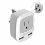 UK Ireland Hong Kong Power Adapter, TESSAN International Travel Plug with Dual USB Charging Ports, 3 in 1 AC Outlet for USA to UK British England Scotland (Type G)