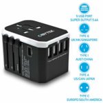 Universal Travel Adapter 5.6A – Portable Power Plug with 4 x Fast Charge USB Ports & 1 x USB Type C Port – Wall Charger Power Adapter for All Devices – Safe and Fireproof – Works in US/UK/EU/AU