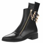 COPPEN Women Boots Adult Retro Zip Metal Leather Ankle Round Toe Casual Shoes