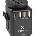 Xcentz 3680W High Power Universal Power Adapter with 18W PD&Quick Charge 3.0 USB-C Port and 3-USB Port, 16A EU Plug 10A Wall Charger AC Plug Adapter, Travel Adapter EU UK AU US Cellphone Tablet Laptop