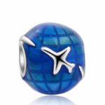 J&M Blue Enamel Airplane Navigation/Travel Around the Globe/World Charm Bead for Bracelets