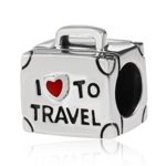 ENJOOOY Holiday Fun Viewing-Travelling Theme 925 Silver Charm Beads I Love Travel Compatible with European Style Bracelets (Silver Travel Bag)