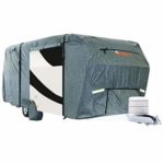 KING BIRD Extra-Thick 4-Ply Top Panel & Extra 2Pcs Reinforced Straps, Deluxe Camper Travel Trailer Cover, Fits 18′- 20′ RV Cover -Breathable Water-Repellent Anti-UV with Storage Bag&Tire Covers