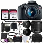 Canon EOS Rebel T7 Digital SLR Camera + EF-S 18-55mm f 3.5-5.6 IS II Lens + 58mm 2X Professional Telephoto & 58mm Wide Angle Lens + 64GB Memory Card + DC59 Case + 60″ Tripod + Slave Flash + UV Filters