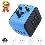 International Travel Adapter Universal Power Adapter Worldwide All in One 4 USB with Electrical Plug Perfect for European US, EU, UK, AU 160 Countries (blue)