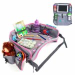 Kids Travel Tray | Bundle with | Bonus Back Seat Car Organizer by Moditty – Activity Play Table, Tablet Holder for Toddlers in Car Seats, Airplanes, Strollers (Pink)