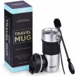 Spill Proof Travel Coffee Mug: 16 oz Stainless Steel Coffee Mugs – Double Wall Vacuum Insulated Thermal Tumbler for Hot or Cold Drinks – Portable Coffee Cup with Leakproof Lid, Spoon and Bottle Brush
