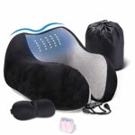 DYD Travel Pillow Memory Foam Neck Pillow for Airplane Breathable & Washable Velour Cover Ergonomic Neck Support Pillow with Sleep Mask & Earplugs