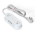 Travel USB Power Strip, BESTEK 3 USB Ports 2 Outlets Thin Portable Desktop Charger Station with Switch Control, Adhesive Sticker,5 Ft Extension Cord, Ultra-Compact for Cruise Ships, Bedside, Office