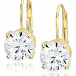 Amazon Essentials Plated Sterling Silver Cubic Zirconia Leverback Earrings (Round & Princess)