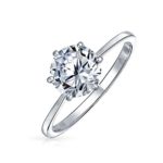 Simple 2.5 CT 6 Prong Brilliant Cut AAA CZ Solitaire Engagement Ring For Women 1mm Thin Band 925 Sterling Silver