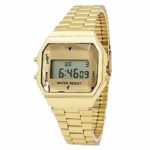 Classic Men’s Bundle Includes Gold Tone Stainless Steel Cutglass Natural Rhinestone Digital Display Watch & Swanson Zipper Travel Gym Case