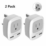 UK Hong Kong Ireland Travel Plug Adapter 2 Pack, TESSAN Type G Grounded Power Outlet with 2 USB Ports for USA to London Scotland Dubai British England
