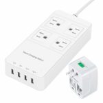 Amir Travel Power Charging Station, International Power Strip with USB, 3 in 1 Worldwide Travel Adapter (UK/AU/EU) & 4 AC Outlets & 4 USB Ports – White