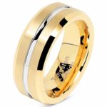 100S JEWELRY Tungsten Rings for Mens Gold Wedding Bands Silver Grooved Two Tone 8mm Wide Size 8-16