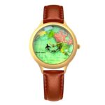 Vintage World Map Women’s Causal Wrist Watches – fq001 Leather Strap Global Wristwatches for Lady