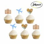 Travel Cupcake Toppers, Airplane, Map, Luggage Adventure Awaits Travel Theme Party Decorations, Retirement Farewell Graduation Wedding Bridal Baby Shower Party Supplies Decorations(24 Pack)