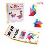 Tangram Travel Game Magnetic Puzzle Book Game Tangrams Jigsaw Shapes Dissection with Solution Questions Traveler Challenge IQ Educational Toy for 3-100 Years Old with 2 Set of Tangrams 360 Patterns