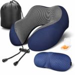 Travel Pillow 100% Pure Memory Foam Neck Pillow for Airplanes, Super Soft & Comfortable Pillow with Machine Washable Cover, Airplane Travel Kit with 3D Contoured Eye Masks, Earplugs and Reusable Bag