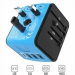 European Travel Adapter,Universal Travel Adapter, International Travel Electrical Adapter, UK Power Adapter, Worldwide AC Outlet Plug Adapter with 3 USB & USB-C Charger for Over 170 Countries (Blue)