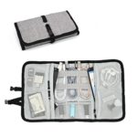 Patu Roll Up Folding Travel Organizer Case for Cables, Memory Cards, Flash Disks, Earphones, Portable Hard Drives, Power Banks or Adapters, or Other Small Electronics and Accessories, Gray