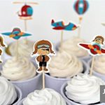 24pcs Retro Airplane Cupcake Toppers Cake Decorations Picks Hot Air Balloon Kids Birthday Party Baby Shower Candy Bar