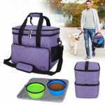 Teamoy Double Layer Dog Travel Bag with 2 Silicone Collapsible Bowls, 2 Food Carriers, 1 Water-Resistant Placemat, Pet Supplies Weekend Tote Organizer(Large, Purple)