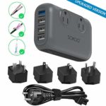 Sokoo Power Converter 220V to 110V, International Voltage Converter for Hair Straightener/Curling Iron, Step Down Universal Travel Adapter Europe UK/AU/US/in, 2Outlet, 4Port USB Charger QC3.0 Grey