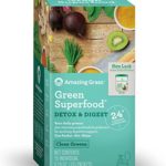 Amazing Grass Green Superfood Detox and Digest Cleanse Organic Powder with 1 Billion Probiotics, Wheat Grass and 7 Greens, Flavor: Clean Greens,  15ct single serving packets