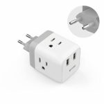 European Adapter, TROND US to Europe Travel Plug Adapter – 2 USB Ports, 3 American AC Outlets – 5 in 1 Europe Power Adapter for France, German, Greece, Italy, Israel, Spain (Type C)