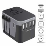 Universal Travel Adapter, USB-C International Power Adapter, Worldwide Plug Adaptor with 4 USB Ports Type-C 3.0A Fast Wall Charger, All in One AC Converter for USA UK AUS Europe Phone 150 Countries