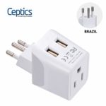 Brazil Travel Adapter Plug by Ceptics With Dual USB – USA Input – Type N – Ultra Compact – Perfect for Cell Phones, Laptop, Camera Chargers, iWatch and More (CTU-11C)