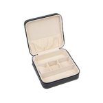 HooAMI Black Leather Small Travel Jewelry Box Organizer Display Storage Case for Rings Earrings Necklace