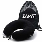 ZAMAT Breathable & Comfortable Memory Foam Travel Pillow, Adjustable Travel Neck Pillow for Airplane Travel, 360° Stable Neck Support Airplane Pillow with Soft Velour Cover, Portable Drawstring Bag