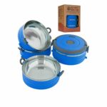 Healthy Human Portable Dog & Pet Travel Bowls with Lid – Human Grade Stainless Steel – Ideal for Food & Water – Blue – 4 Bowl Set