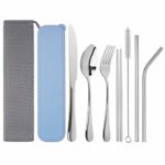 Travel Utensils, Tifanso Upgraded Reusable Utensils with Case, Portable Travel Cutlery set, 9-Piece including Knife Fork Spoon Chopsticks Cleaning brush Metal Straws, Stainless steel Flatware set