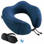 Veken Travel Pillow for Airplane Train Car, Memory Foam Foldable U Shaped Neck Chin Support, Included Sleeping Mask and Earplugs, Blue