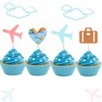 JeVenis Set of 24 Vintage Map Airplane Cupcake Toppers Travel Themed Cupcake Topper Vintage Map Heart Cupcake Toppers for Adventure Themed Weddings Birthdays Baby Shower