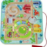 HABA Town Maze Magnetic Game Developmental STEM Activity Encourages Fine Motor Skills & Color Recognition with Roundabout, Roadblock and Fun City Theme