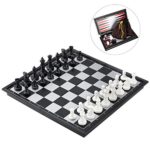 iBaseToy Magnetic Travel Chess Set 3 in 1 Chess Checkers Backgammon Set for Adults Kids Folding Portable Chess Set Traditional Chess Game 9.8″ x 9.8″