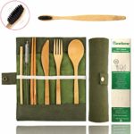 Bamboo Utensils Cutlery Set BEWBOW – Reusable Cutlery Travel Set – Eco-Friendly Wooden Silverware for Kids & Adults – Outdoor Portable Utensils with Case – Bamboo Spoon, Fork, Knife, Brush, Chopsticks